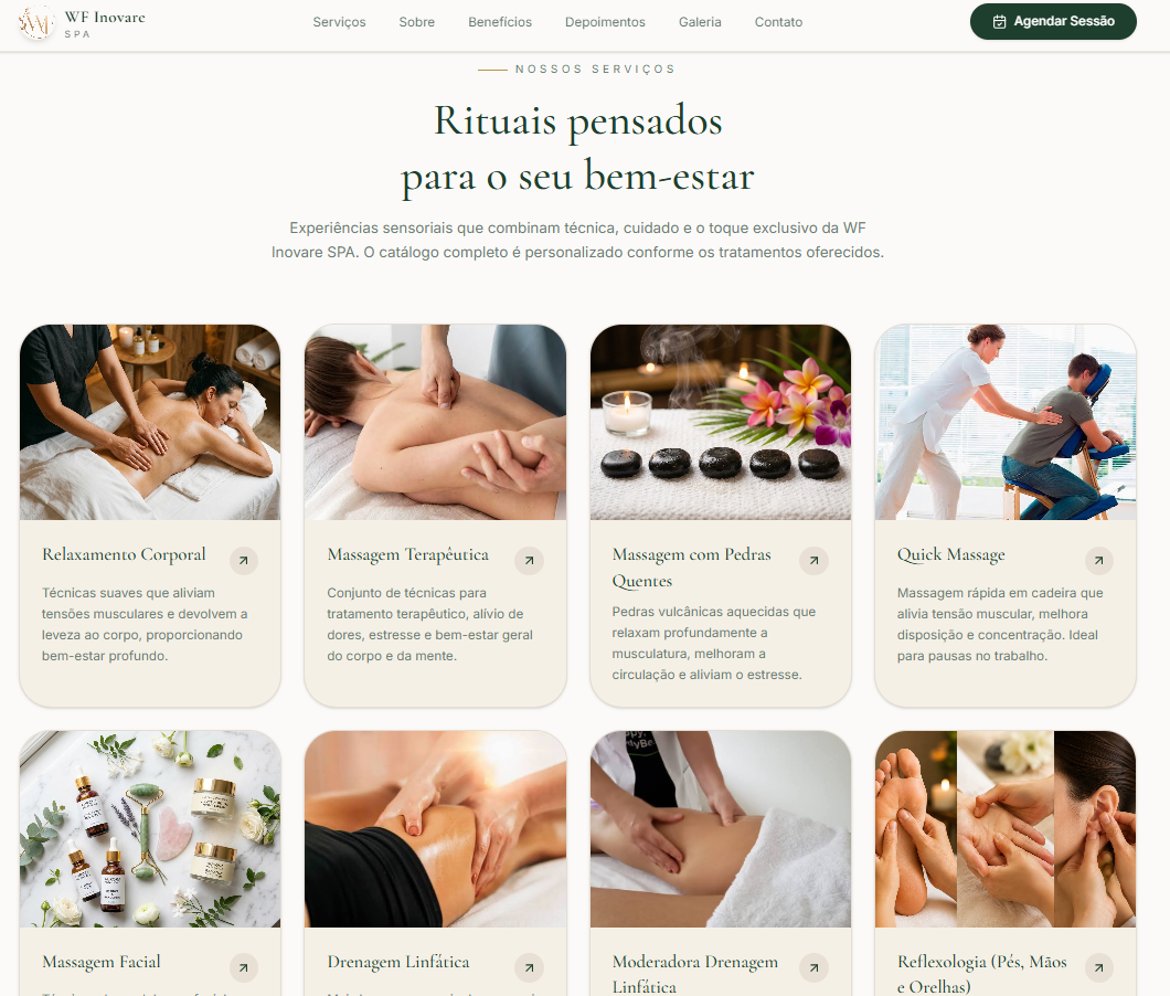 WF Inovar Espa - Site institucional focado em estética e bem-estar, com design sofisticado, SEO local e foco em conversão para agendamentos.